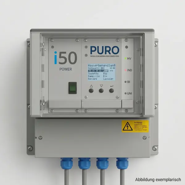 PURO-I50 POWER Kalkschutzanlage – Steuerung im 19″-Wandgehäuse mit Kabelausgängen