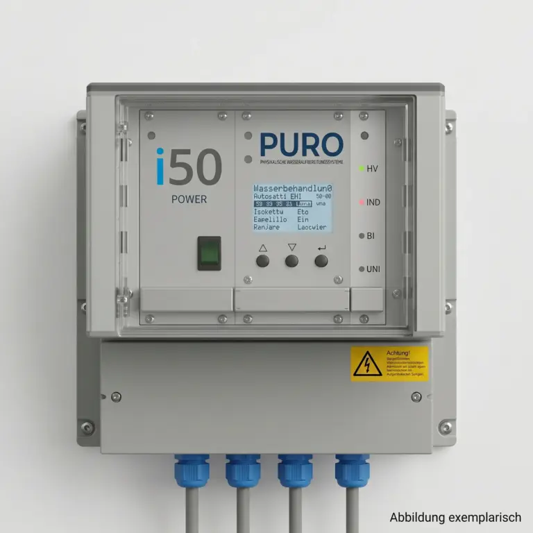 PURO-I50 POWER Kalkschutzanlage – Steuerung im 19″-Wandgehäuse mit Kabelausgängen